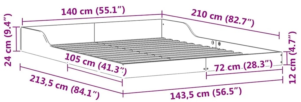 Estrutura da Cama Castanho 140 x 210 cm Madeira de pinho maciça