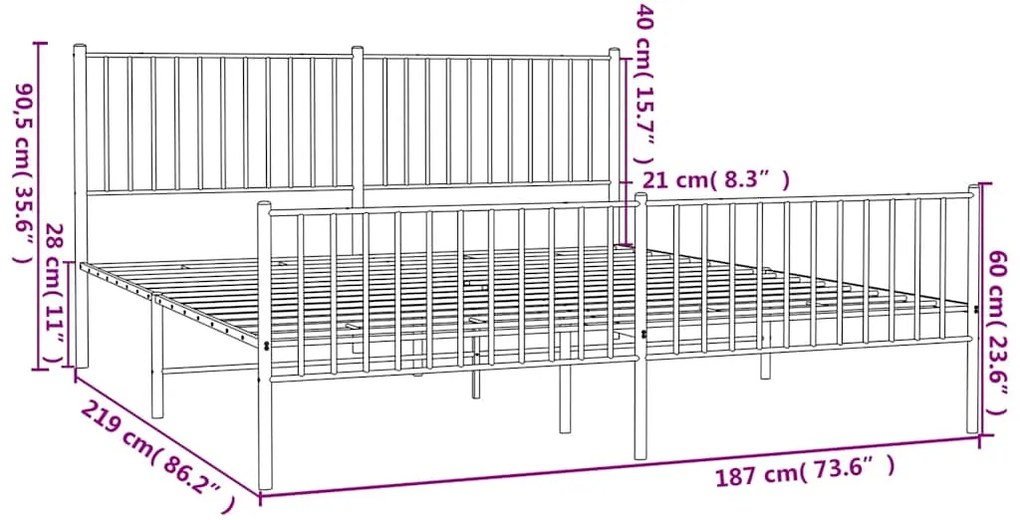 Estrutura de cama com cabeceira e pés 183x213 cm metal preto