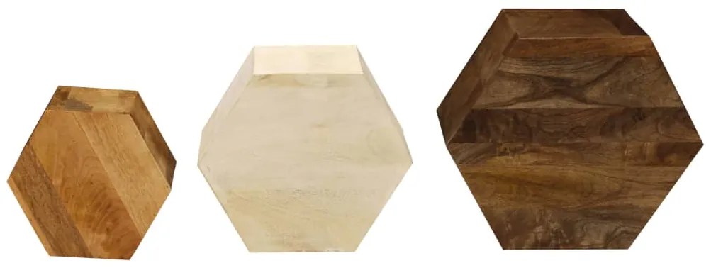 Conjunto de mesas de centro 3 pcs madeira de mangueira maciça