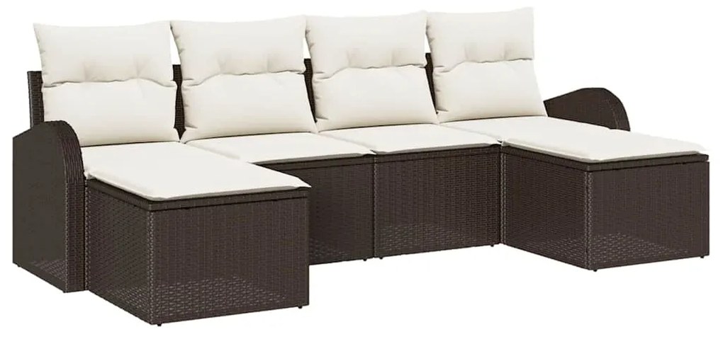 Conjunto de Sofá de Jardim de 6 Peças com Almofadas Castanho Vime PE