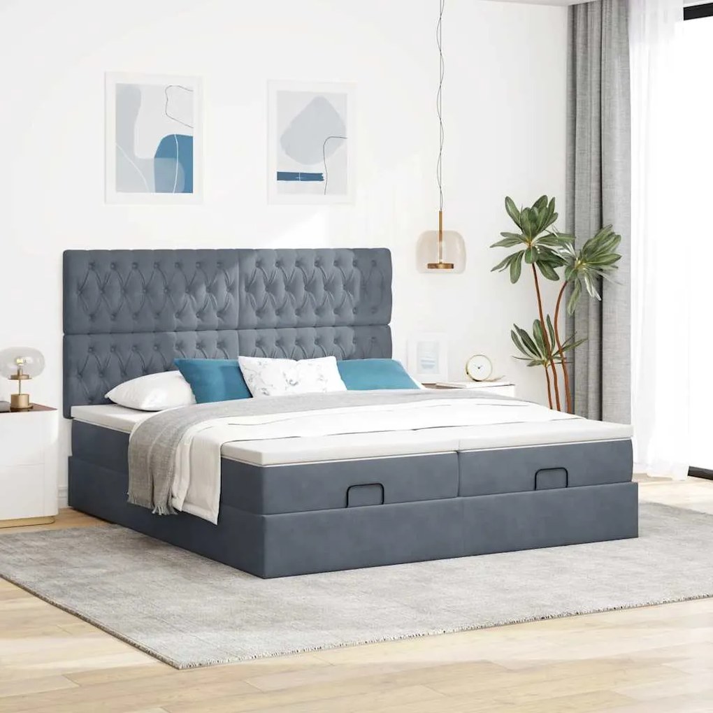 Estrutura cama otomana colchões 180x200 cm cinzento escuro