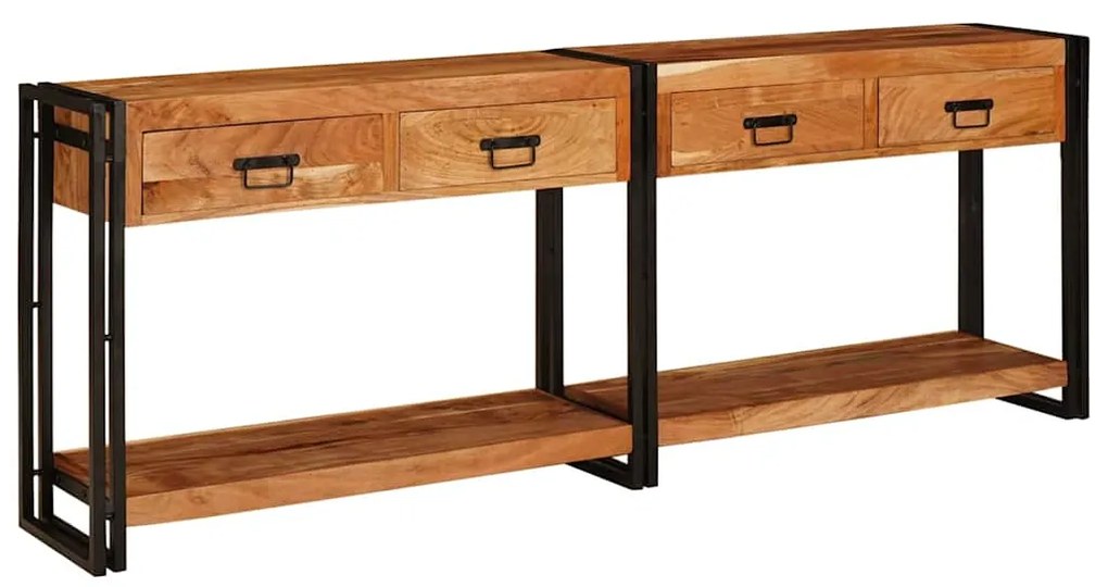 vidaXL Aparador com gaveta 2 pcs Castanho Madeira de acácia maciça