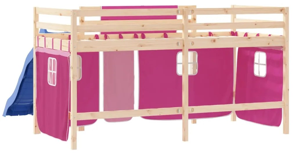 Cama alta p/ criança c/ cortinas 80x200 cm pinho maciço rosa