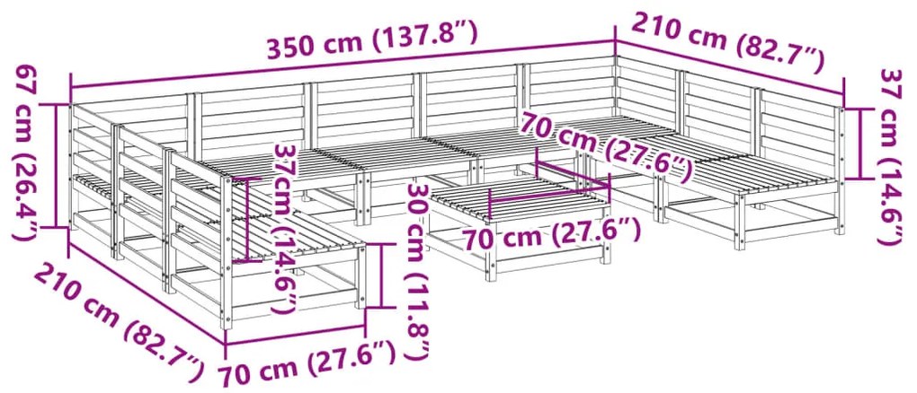 10 pcs conjunto sofás de jardim madeira de pinho castanho mel