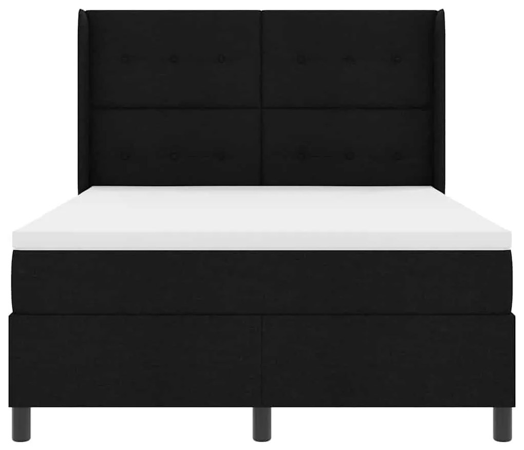 Cama Box com Colchão e LED Preta, 140x200 cm, Tecido