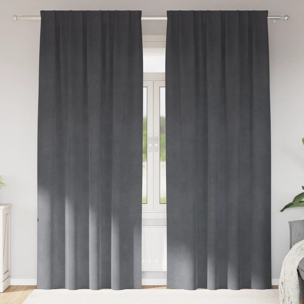 Cortinas Blackout vidaXL com fita superior 2 pcs Veludo Cinza Claro