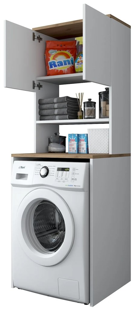 Móvel para Máquina de Lavar KD101 – Branco Nogueira – 65x183,6x60 cm