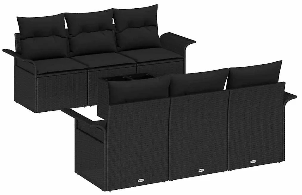 Conjunto de Sofá de Jardim de 7 Peças com Almofadas Preto em Rattan Po