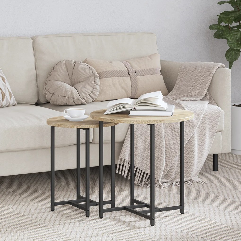 Mesa de Apoio vidaXL 2 pcs Madeira de Carvalho Sonoma e Metal