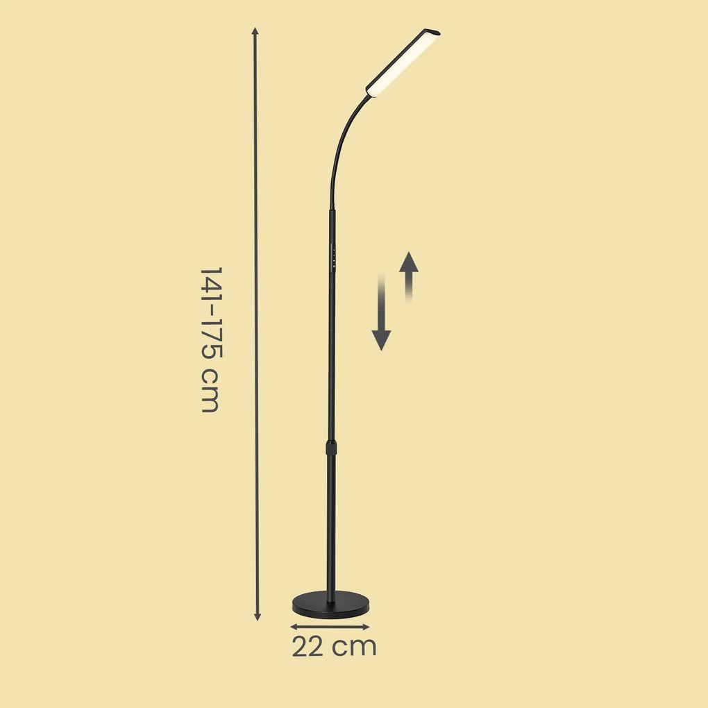 Candeeiro de pé com altura ajustavel 22 x 22 x (141–175 cm) cm Preto mate