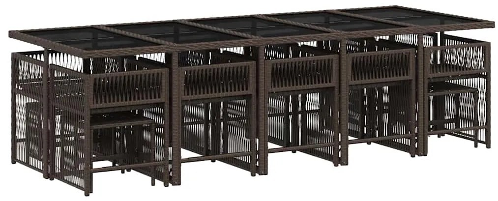 15 pcs conjunto jantar p/ jardim c/ almofadões vime PE castanho
