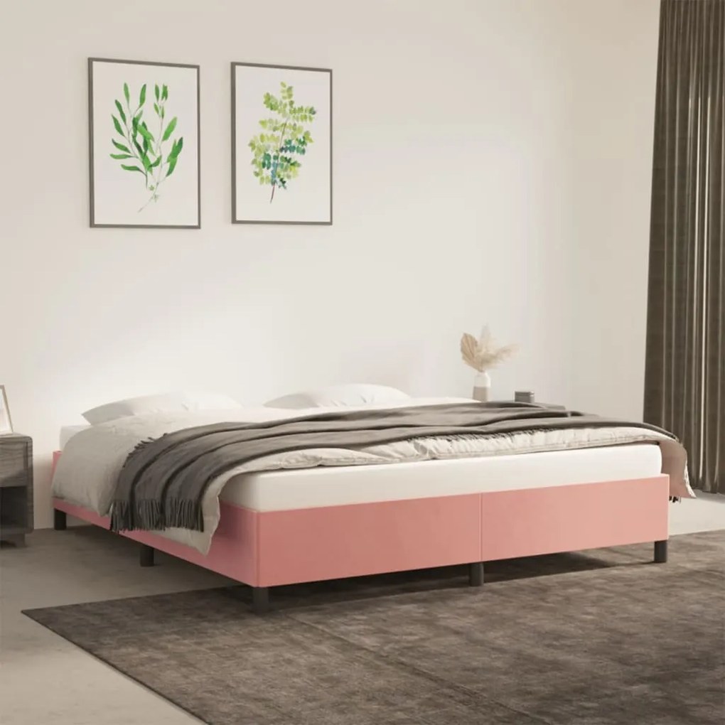 Estrutura de cama 180x200 cm veludo rosa