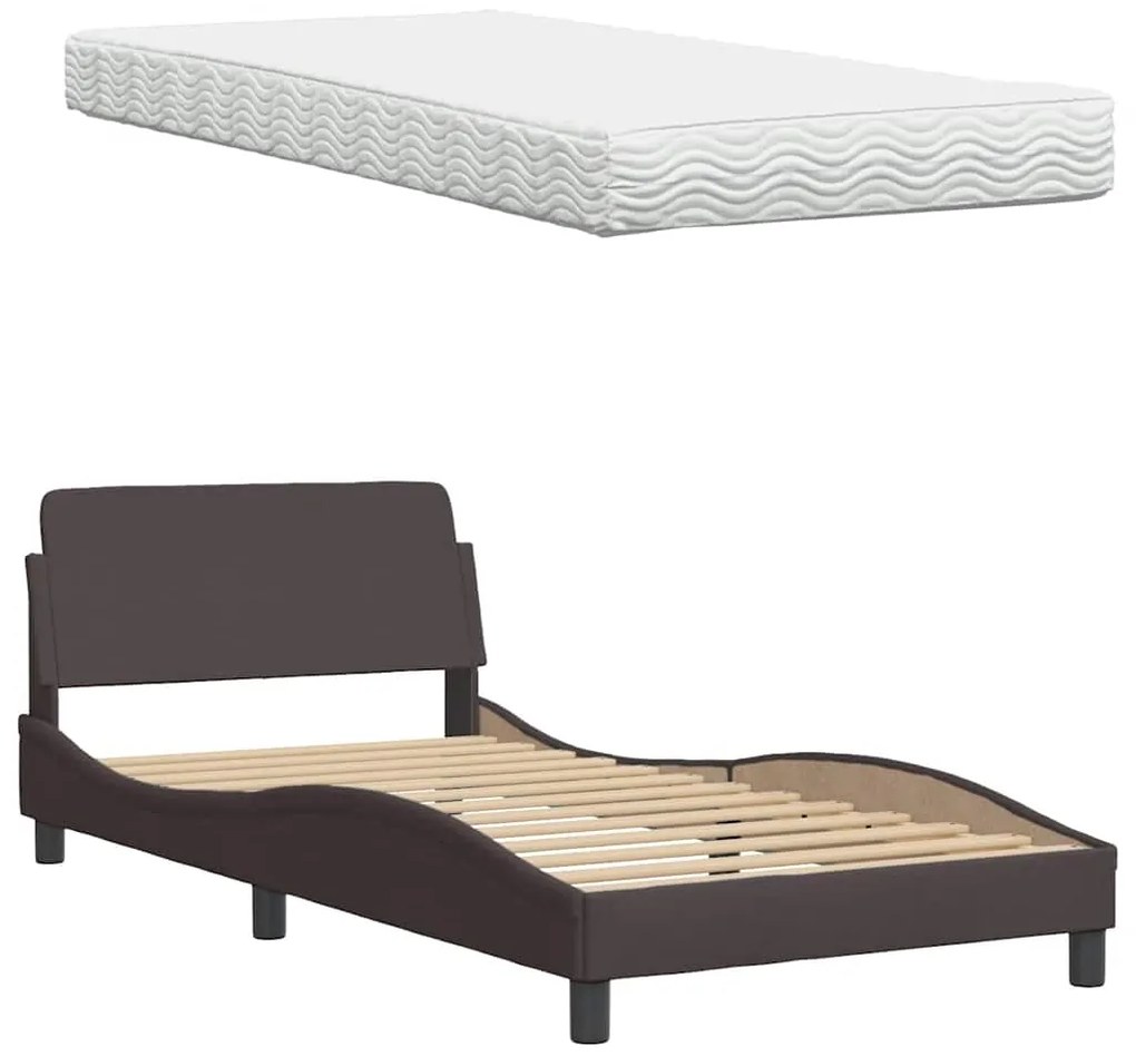 Cama com colchão 100x200 cm tecido castanho-escuro