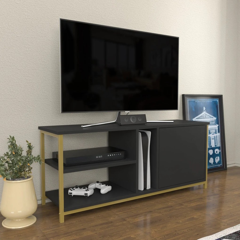 Móvel TV Neola – Dourado e Antracite – 120x35,3x50,8 cm