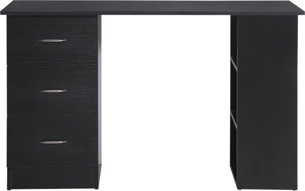 Secretária para computador com 3 gavetas e 3 prateleiras abertas, 120 x 49 x 72 cm, secretária com arrumação reversível, estilo moderno, secretária pa