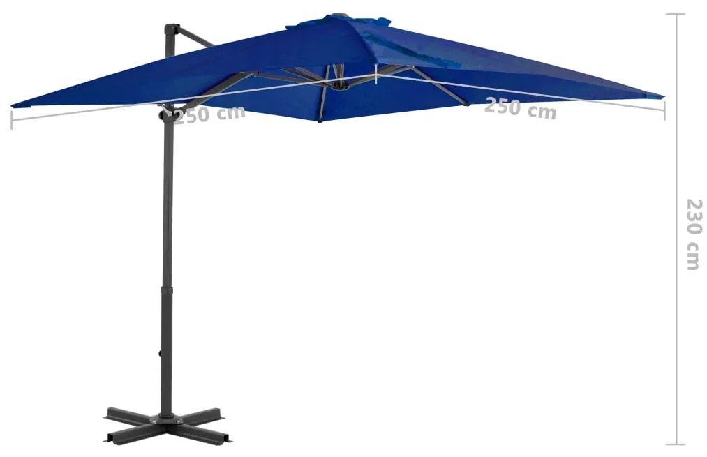 Guarda-sol cantilever com poste alumínio 250x250 cm azul ciano
