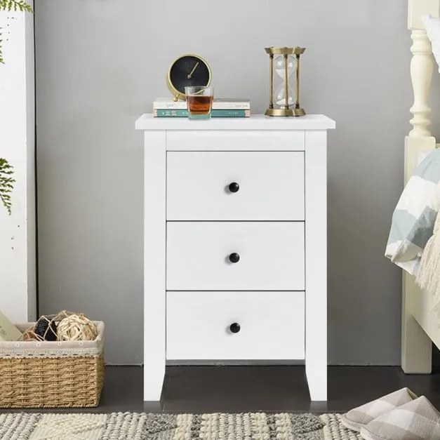 Conjunto de 2 mesas de cabeceira em madeira com 3 gavetas espaçosas para quarto ou escritório, branco