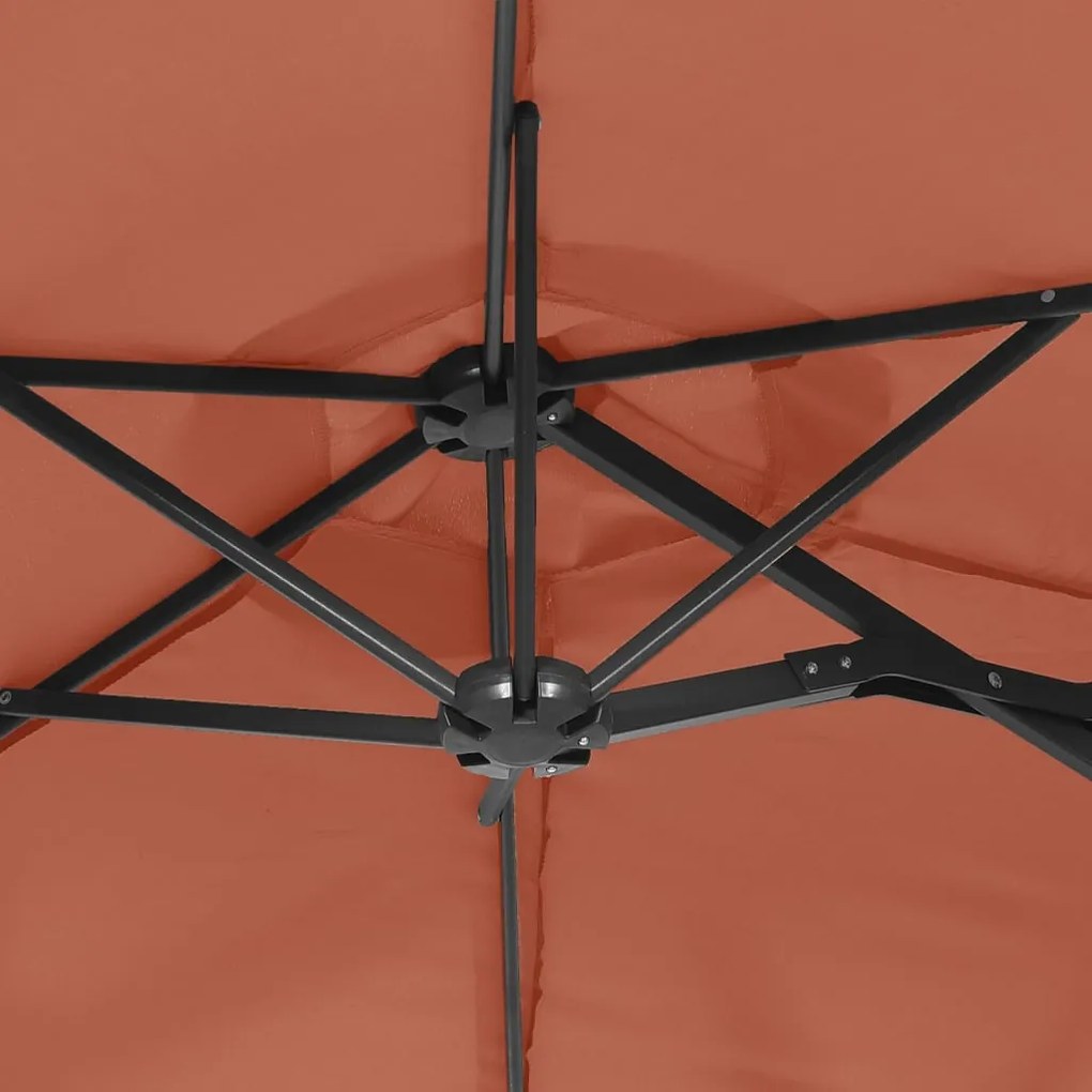 Guarda-sol de jardim c/ cabeça dupla/LED 316x240 cm terracotta