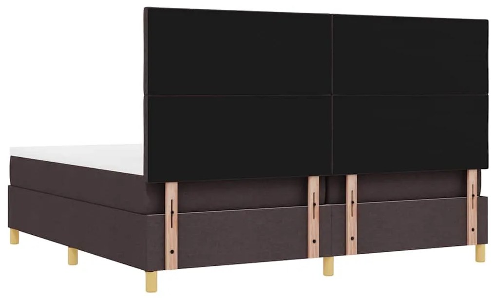 Cama Box Spring com Colchão e Banco Marrom Escuro 200x200 cm Tecido