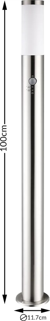 Candeeiro de jardim caminho Ivy em aço inoxidável 1000 x 76 mm com sensor Prateado