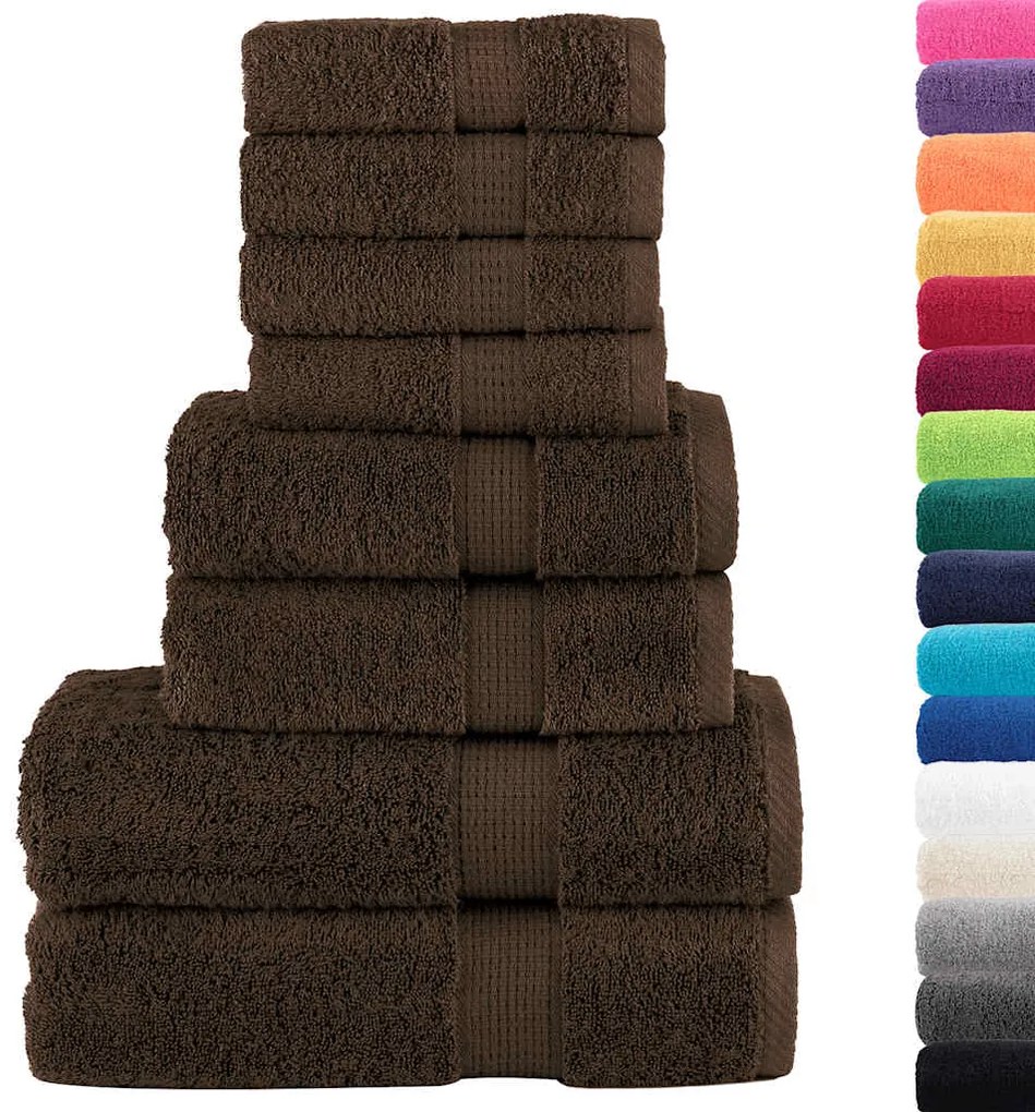 8pcs Conjunto toalhas banho premium SOLUND 600 gsm castanho