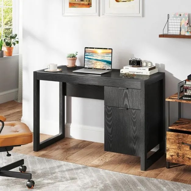 Secretária para computador 112 x 50 x 75 cm com armário e gaveta, painel espesso, estrutura resistente, superfície lisa, fácil de limpar, para casa ou