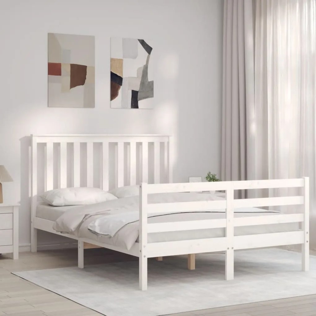 Estrutura de cama de casal c/ cabeceira madeira maciça branco
