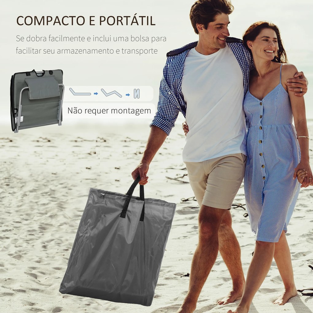 Conjunto de 2 Esteiras de Praia Dobráveis 124x53x50cm com Encosto Ajustável e Apoio para a Cabeça Esteira de Praia Tecido Oxford Aço com Bolsa de Tran