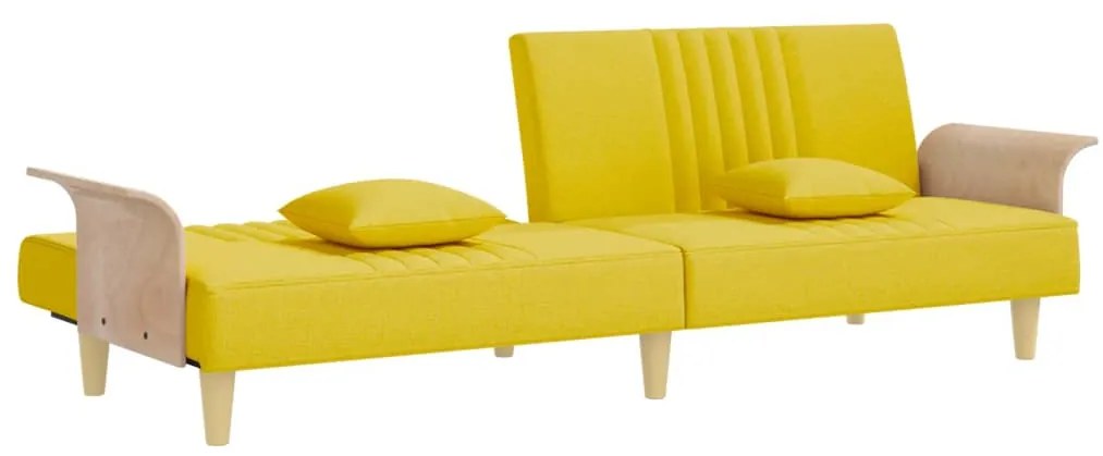 Sofá-cama com apoio de braços tecido amarelo-claro