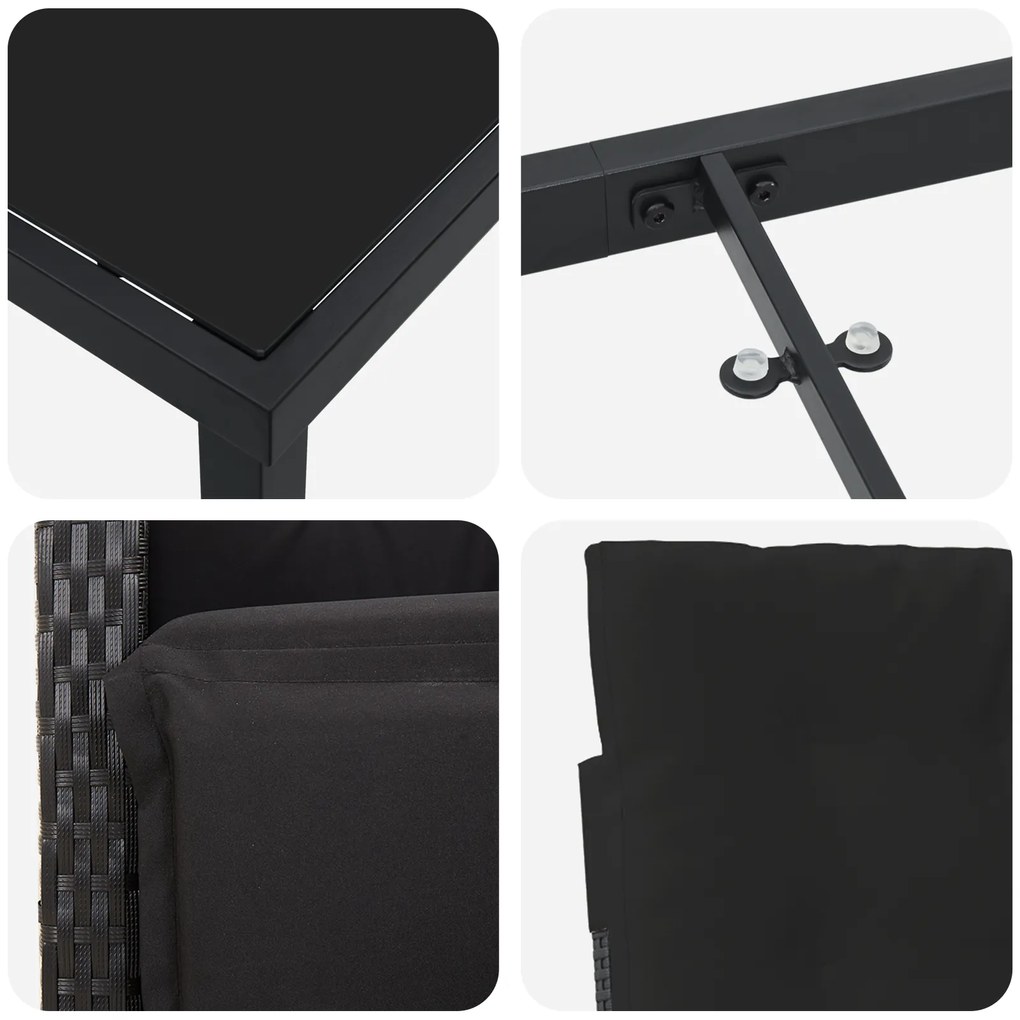 Conjunto de Jantar de Jardim vidaXL de 9 Peças com Almofadas Preto Rat