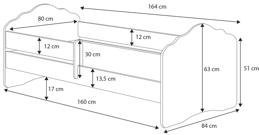 Cama infantil Fala 160x80 com gaveta branca - colchão e estrado incluído