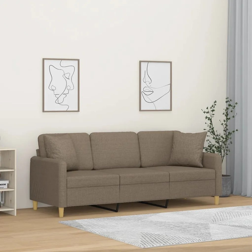 vidaXL Sofá 3 lugares c/ almofadões 180 cm tecido cinza-acastanhado