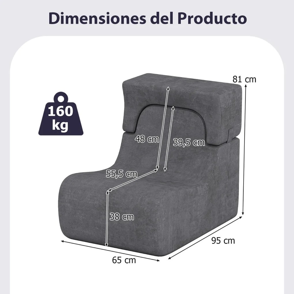 Cadeira de chão para adultos (MESA NÃO INCLUIDA) com apoio de cabeça removível Capa de veludo lavável e enchimento de espuma elástica Cinzenta