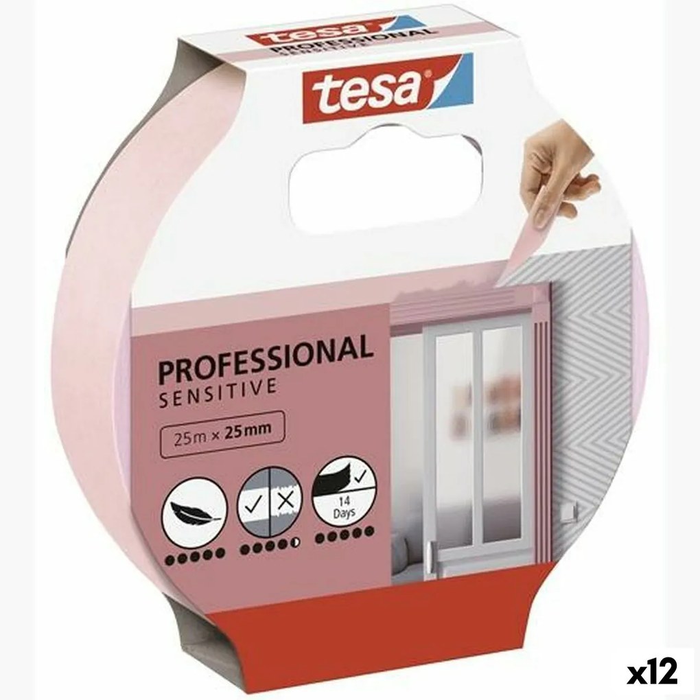 Fita Adesiva Tesa Professional Sensitive Pintor Cor de Rosa 12 Unidades (25 mm X 50 m)