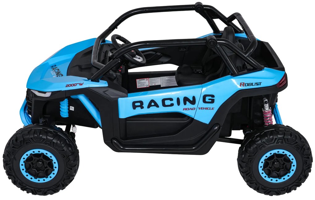 Carro elétrico para Crianças 4X4 2 Lugares 24V RACING Road 2000, Pneus Espuma EVA, Assento couro ecológico Azul