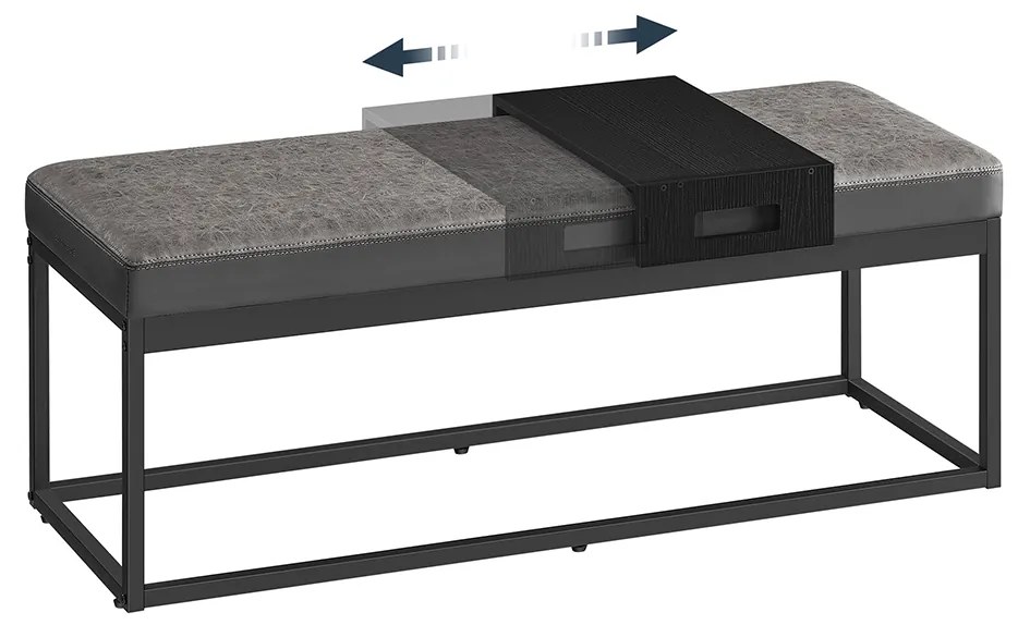 Banco entrada ou quarto com espaço de arrumação em imitação de pele com tampo reversível 43 x 112 x 40 cm Cinzento