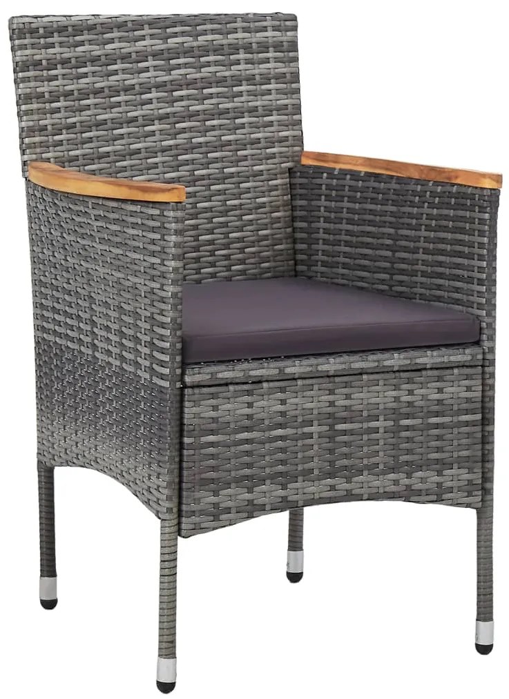 5 pcs conjunto de jantar p/ jardim vime PE e acácia cinzento