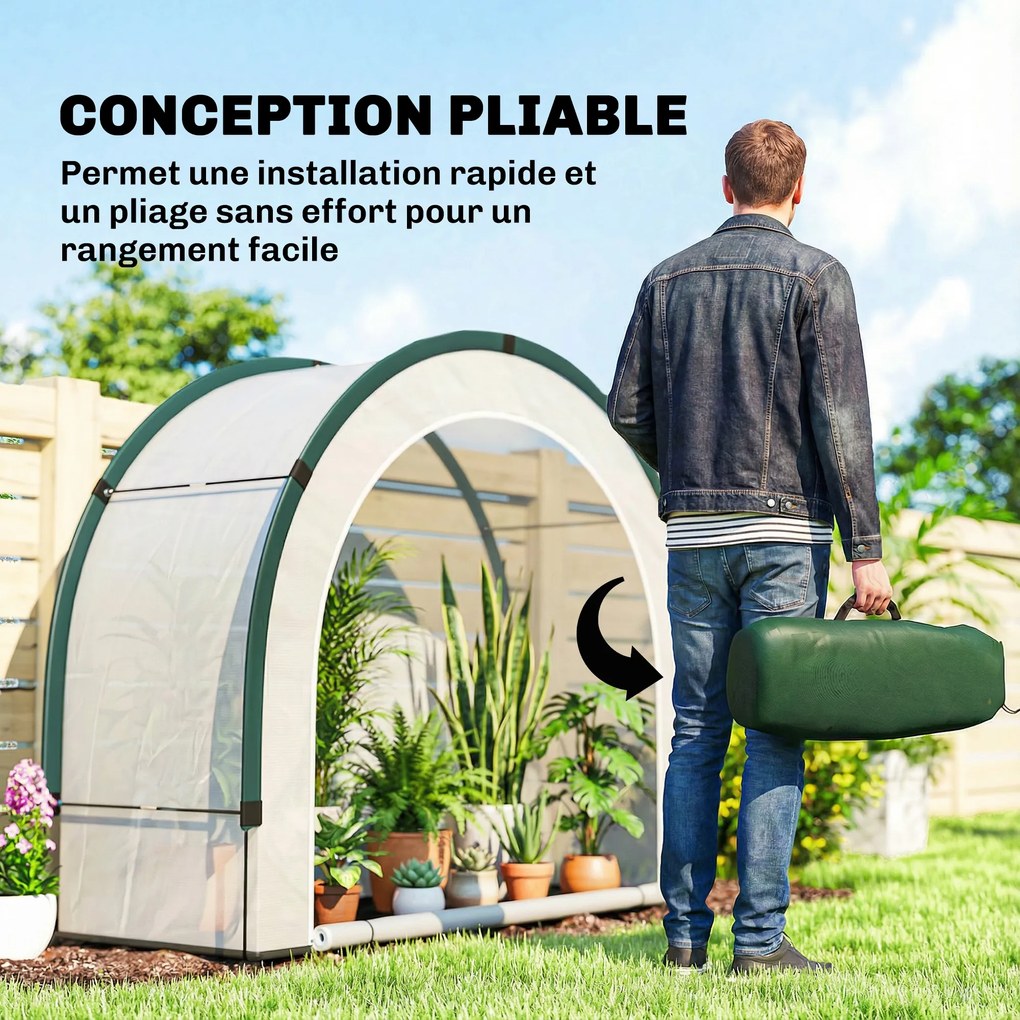 Estufa de jardim dobrável e portátil 200 x 80 x 164 cm, pequena estufa de varanda em lona de PE com porta com fecho de correr, verde
