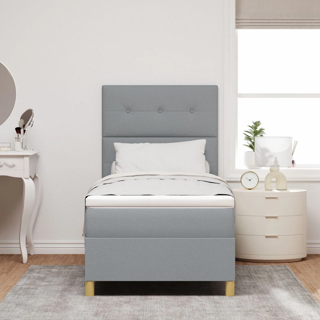 Cama Box Spring com Colchão Cinza Claro 90x200 cm Tecido
