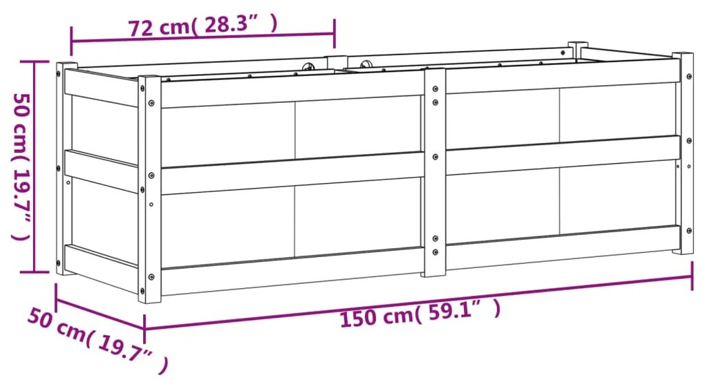 Vaso/floreira de jardim 150x50x50 cm pinho maciço castanho cera