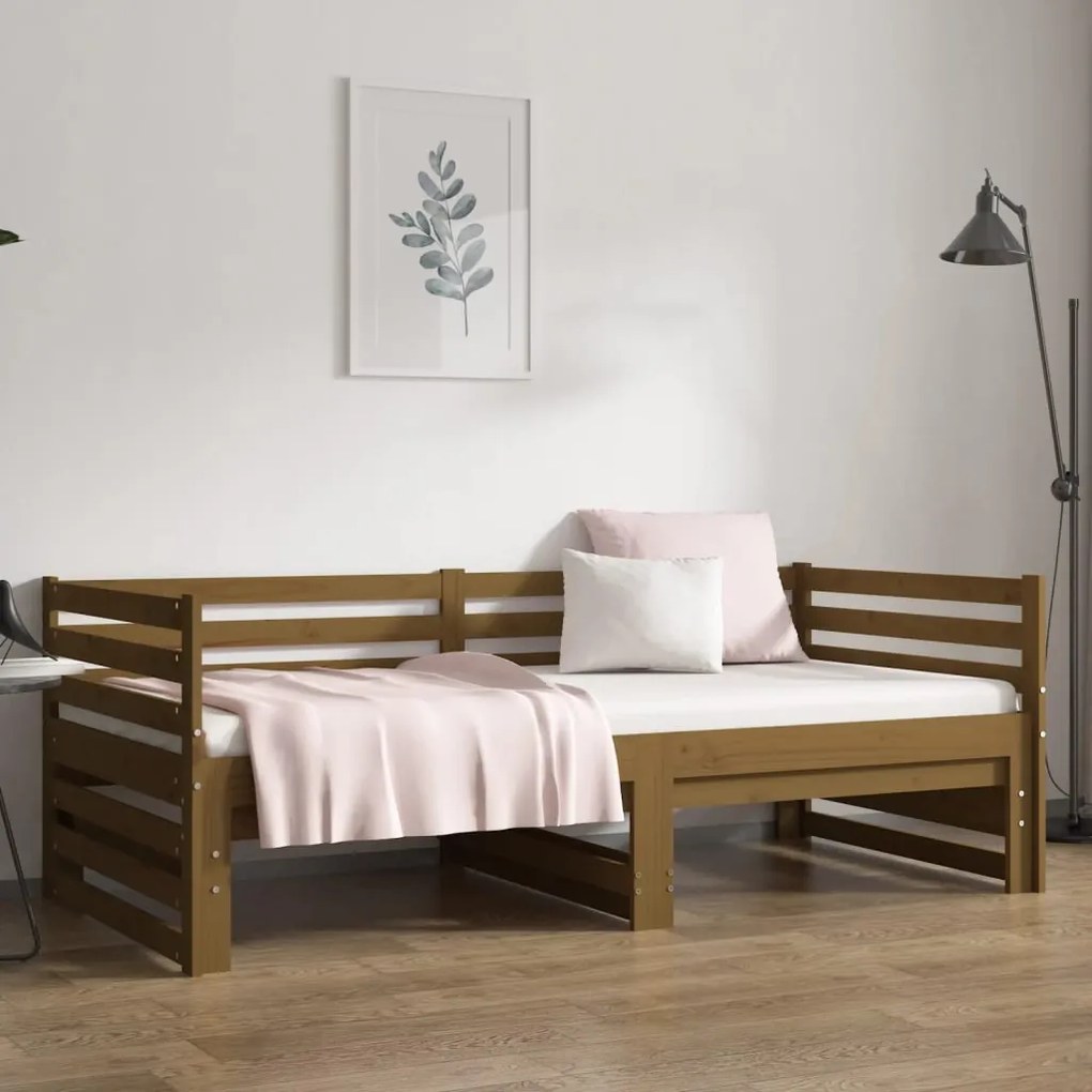 Estrutura sofá-cama de puxar 2x(90x190)cm pinho maciço castanho