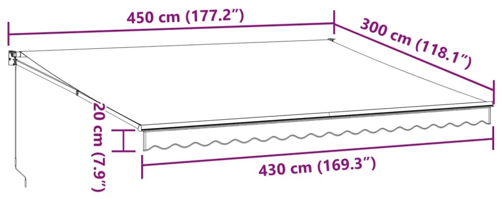 Toldo retrátil manual 450x300 cm bordô