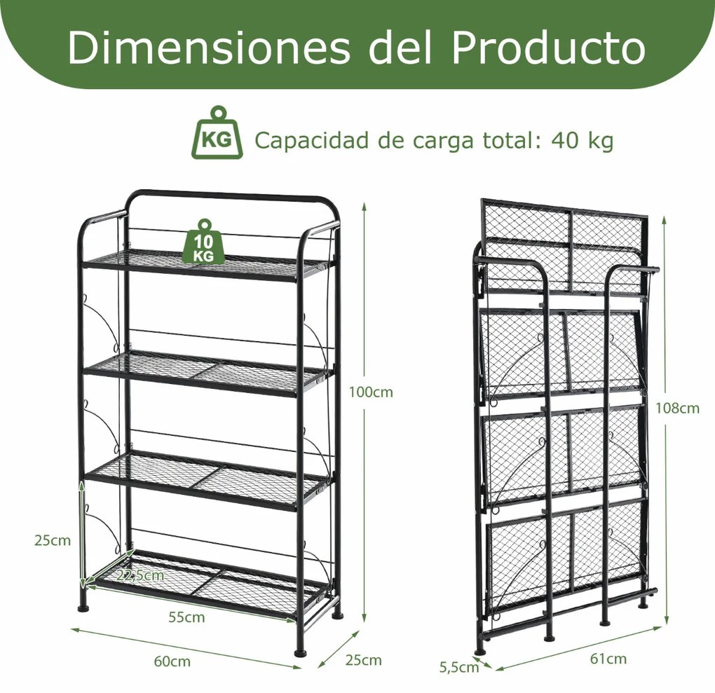 Suporte de plantas de metal ajustável de 4 camadas para exibição de varanda interna de jardim 60 x 25 x 100 cm preto