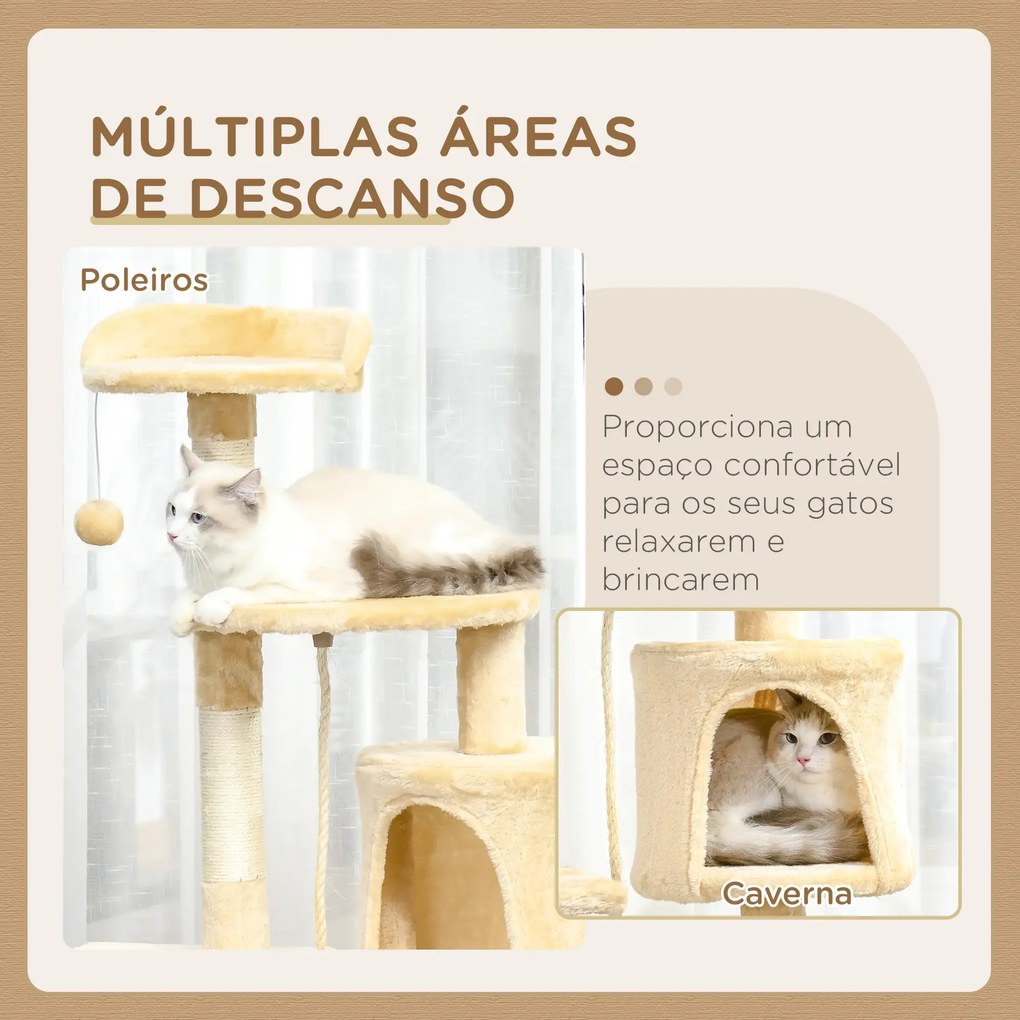 Arranhador de gato com plataformas Cabines Bolas de jogo 40x40x114cm