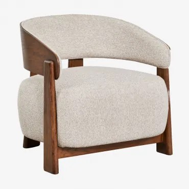 Pack De 2 Poltronas Em Madeira De Carvalho Estofadas Olea Bouclé Bege Creme & Carvalho Escuro Castanho - Sklum