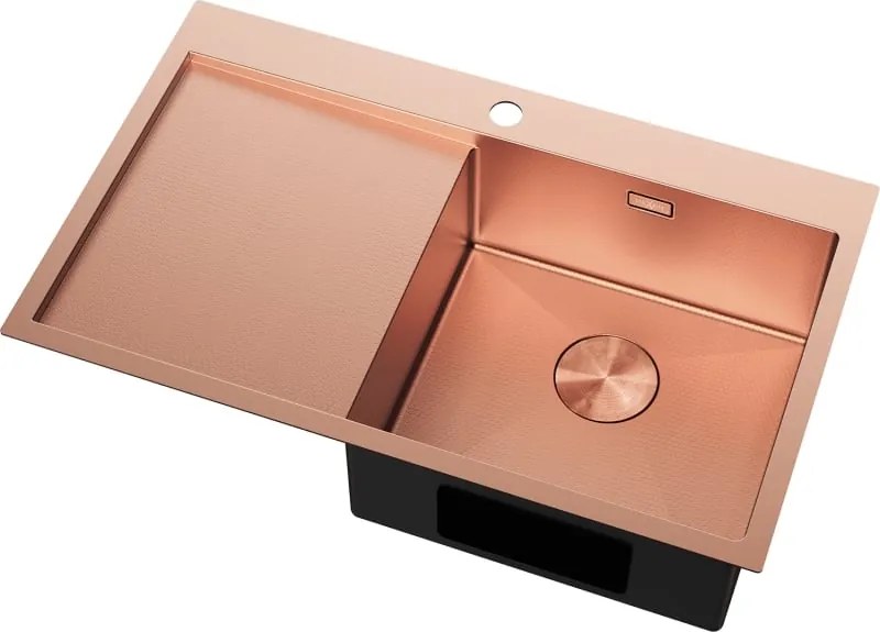Mexen Exar lava-loiça de aço inoxidável de 1 cuba com escorredor direito 780 x 480 mm, cobre HC - 6434781010P-65HC
