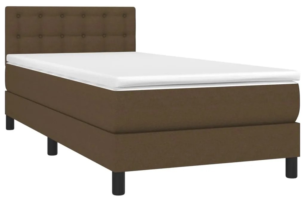 Cama box spring c/ colchão/LED 80x200cm tecido castanho-escuro