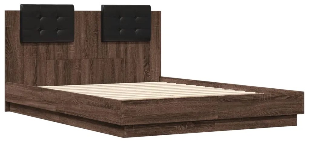 Estrutura cama cabeceira/luzes LED 120x190 cm carvalho castanho