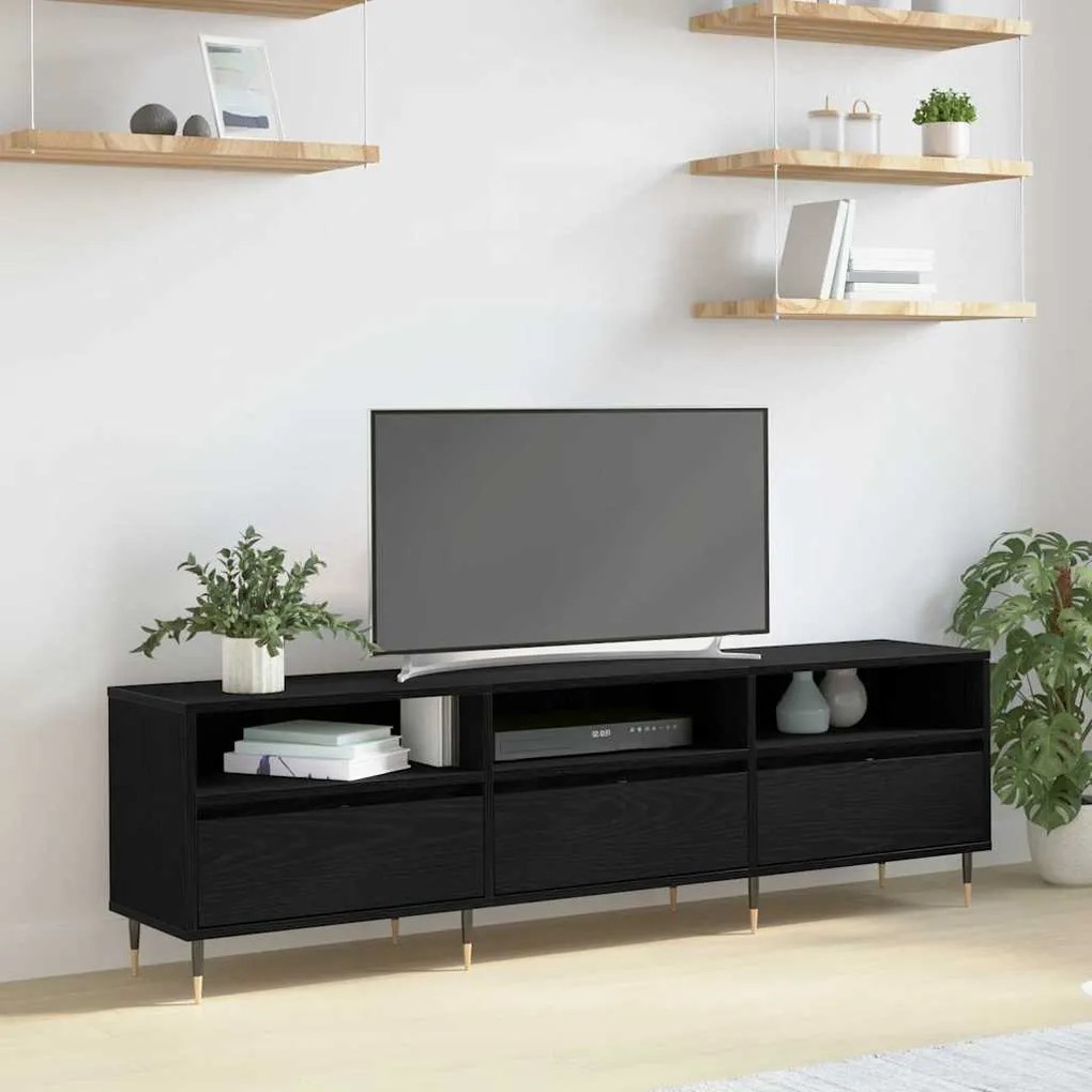 Armário de TV Carvalho Preto 150x30x44,5 cm Madeira Engenheirada