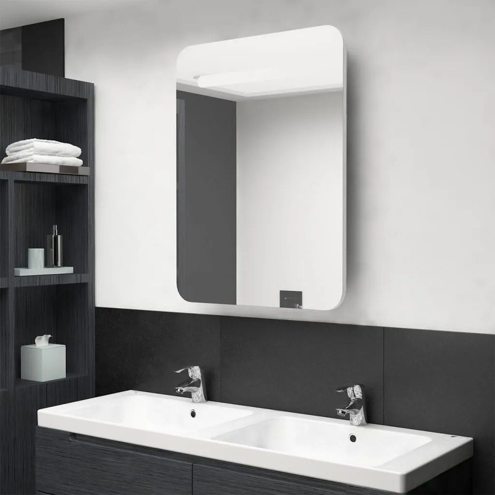 326509 vidaXL Armário espelhado casa de banho LED 60x11x80cm branco brilhante